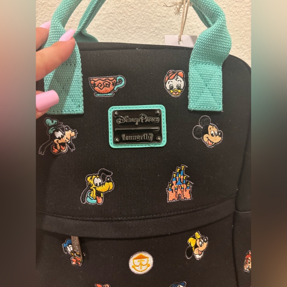 Loungefly Black and Teal Backpack with Character Print- Disney Parks - Picture 2 of 8